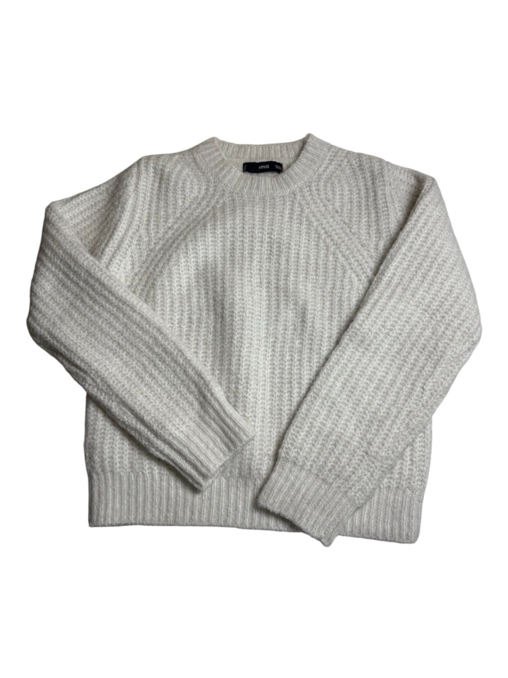 MNG Off White Chunky Knit Crew Neck Pullover Sweater Wool Blend XS